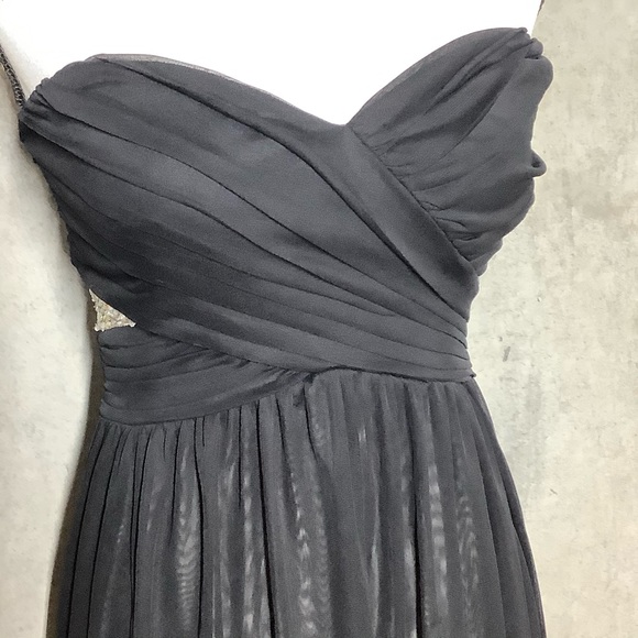 🌺 STRAPLESS DRESS HILO SHEER BLING PADDED MIDI HEART TOP HIGH LOW PETITE SMALL - Picture 7 of 16